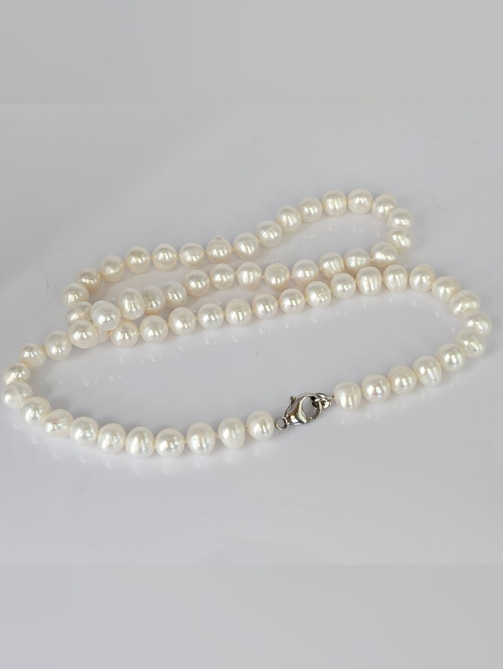 Genuine 10mm Freshwater Pearls Hand Knotted Sterling Silver Clasp 24"